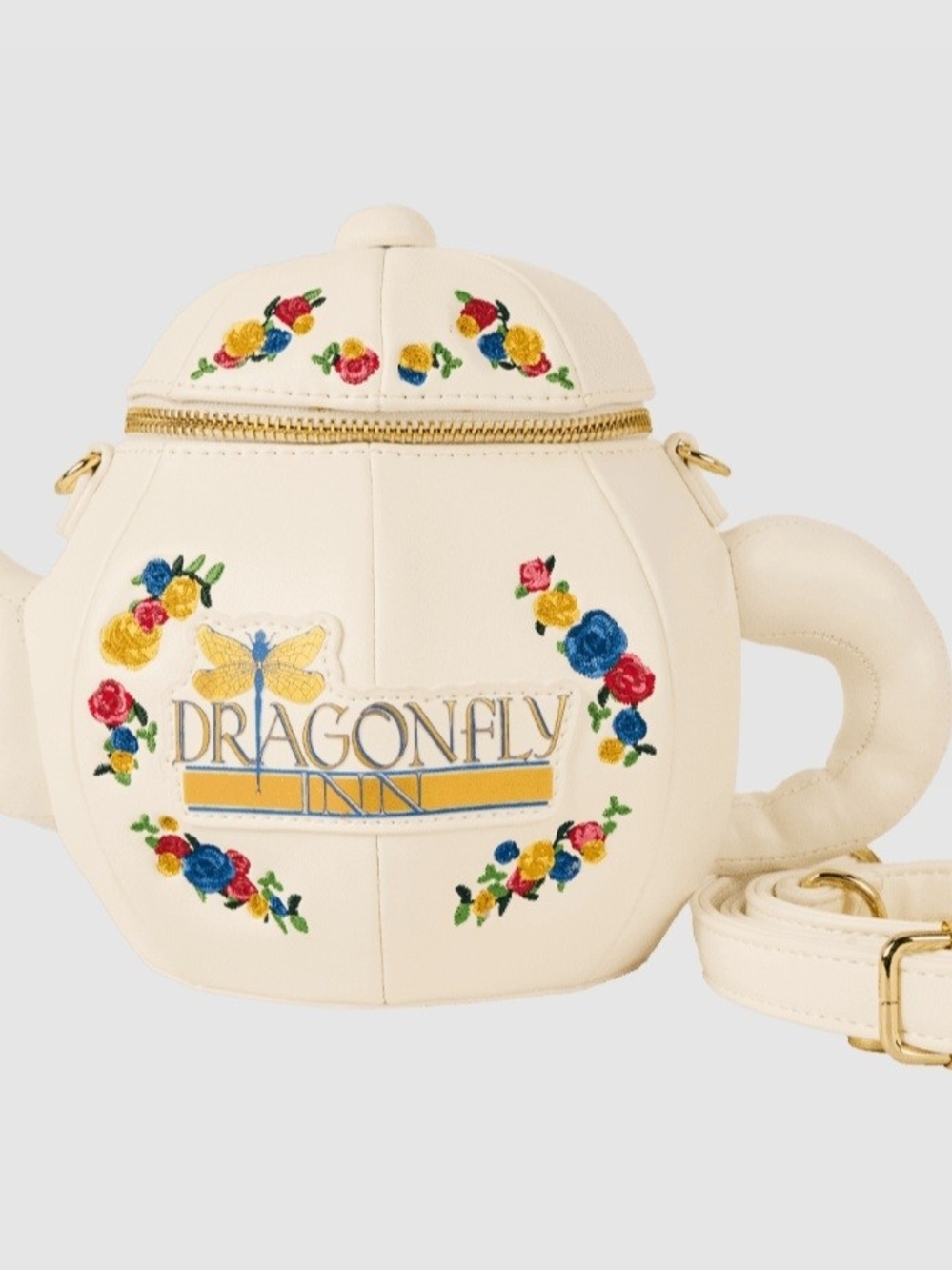 Gulmore Girls Dragonfly Inn Cream Embroidered Teapot Crossbody  Loungefly